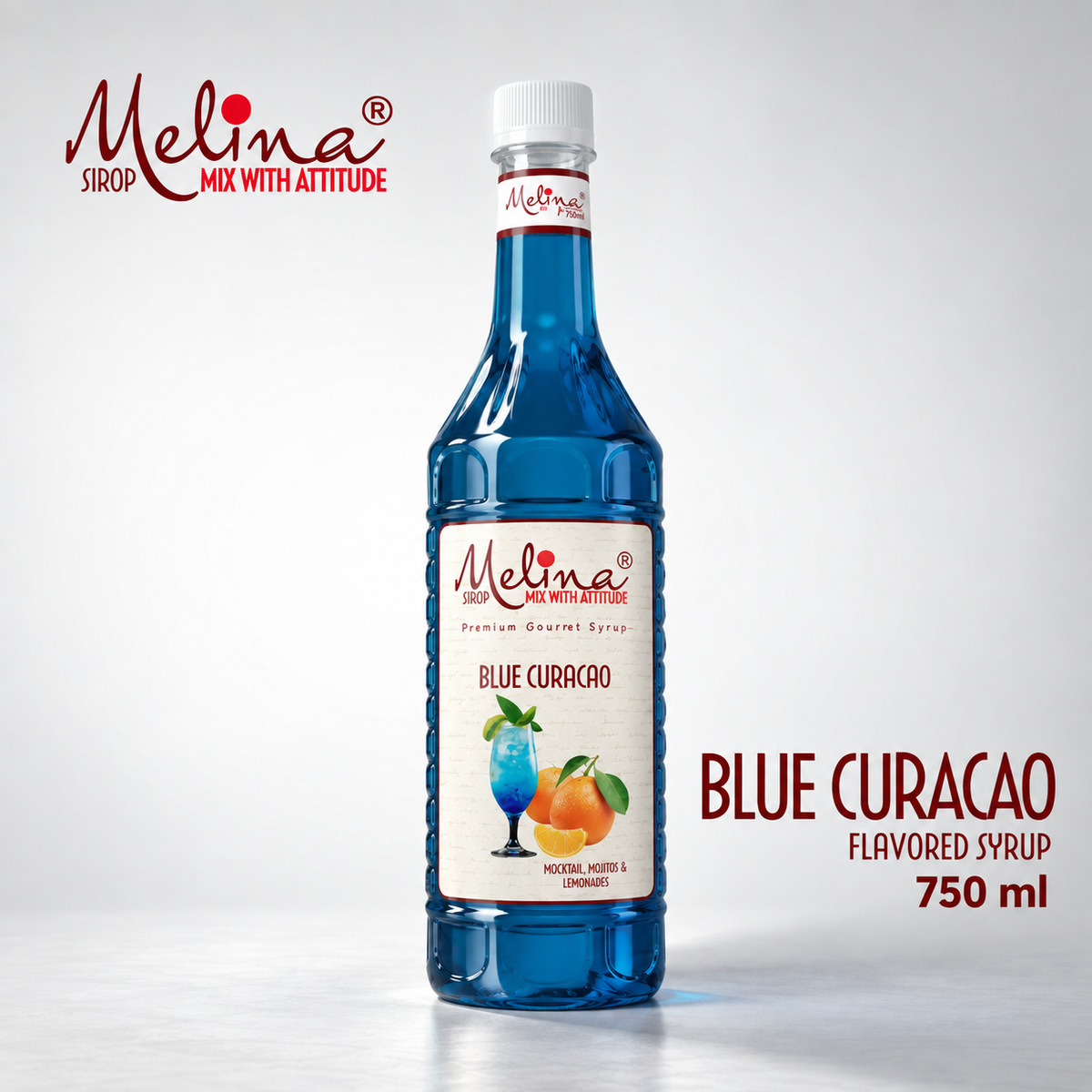 Melina Blue Curacao syrup for a Blue Lagoon mocktail