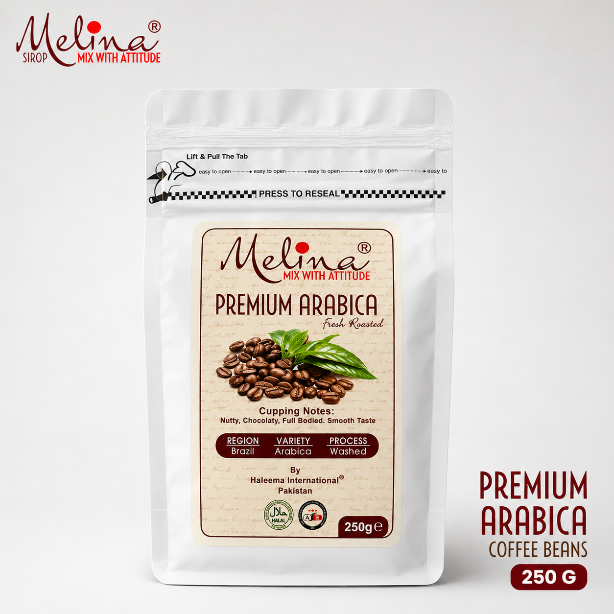 Melina® Premium Arabica Coffee Beans 100% Pure Blend – 250 grams