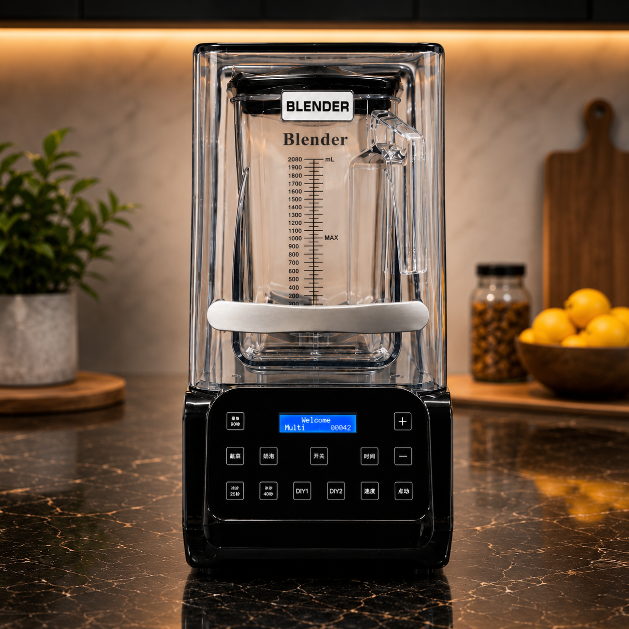 Commercial Digital Blender – 2L Sound-Enclosure Blender with Tea & Milk Foam Presets