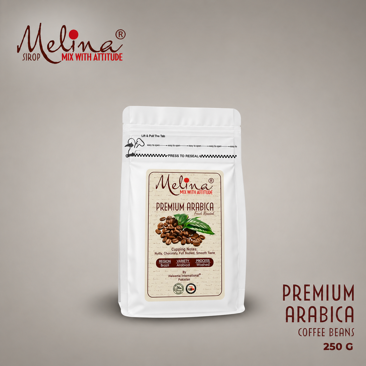 Melina® Premium Arabica Coffee Beans 100% Pure Blend – 250 grams