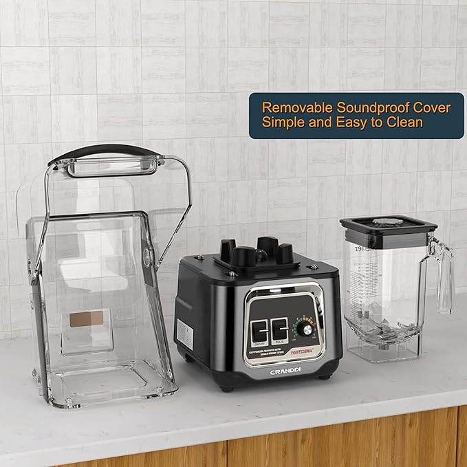 CRANDDI K80 Commercial Blender – 2200W Quiet Blender with Soundproof Shield, 52oz