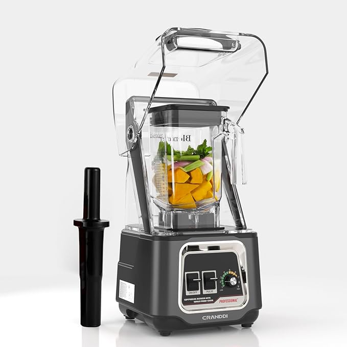 CRANDDI K80 Commercial Blender – 2200W Quiet Blender with Soundproof Shield, 52oz