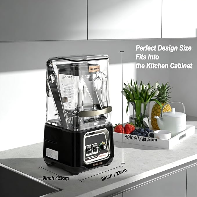 CRANDDI K80 Commercial Blender – 2200W Quiet Blender with Soundproof Shield, 52oz